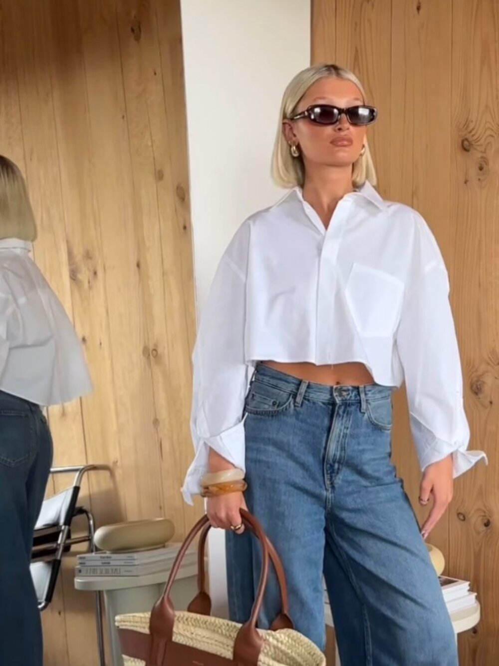 Zara Cropped Button Down Shirt Small White Poplin It Girl Minimalist NWOT - Picture 12 of 12